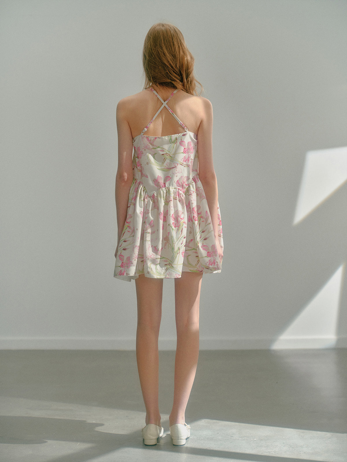 Halter Neck Floral Printed Sweet Bow Puffy Dress