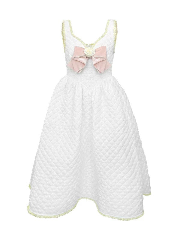 Lace Bow Flower Decoration Padded Suspender Dress & Puff Sleeve Top