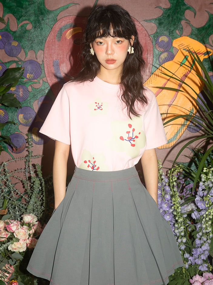 Cherry Blossom Print Round Neck T-shirt