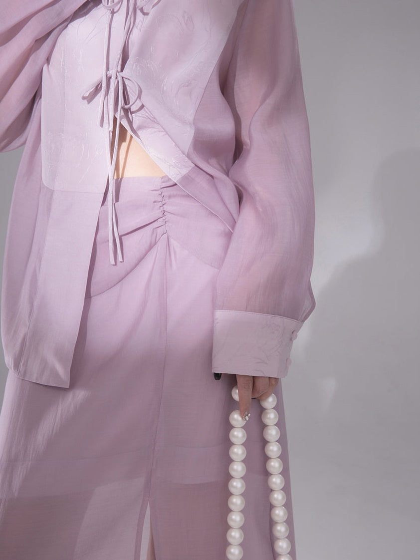 No Collar Sunscreen Shirt & Sheer Skirt