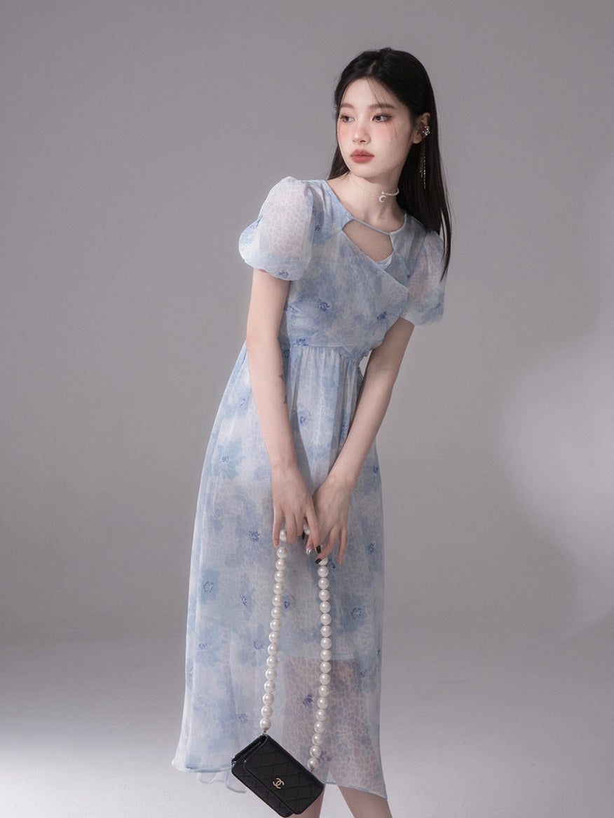 Fuzzy Printed Cross Chiffon One-piece