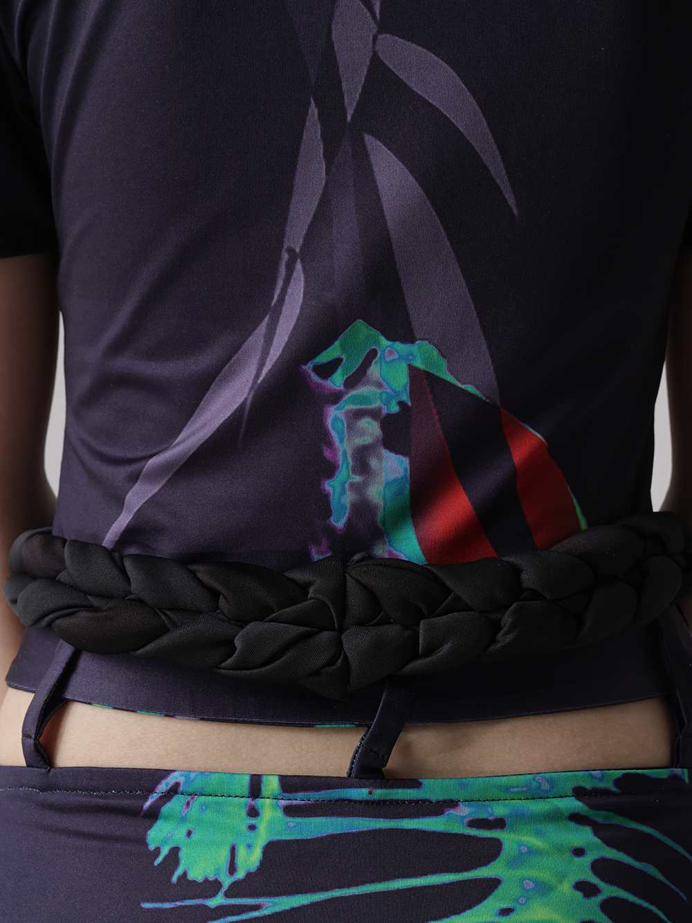 Fishbone Print Stitching Braid Profile Hem Top & Fishtail Skirt