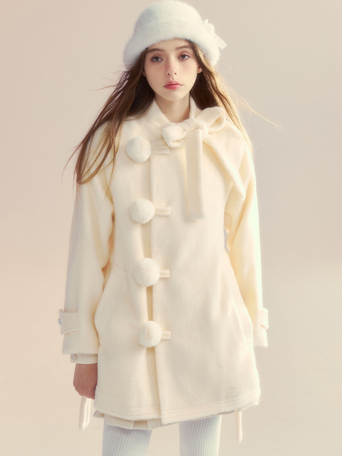 Retro Bow Ball Button Cape Coat