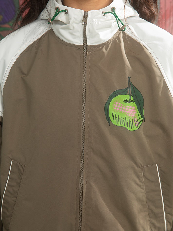 Contrast Stitching Hooded Windbreaker & Patchwork A-Line Skirt