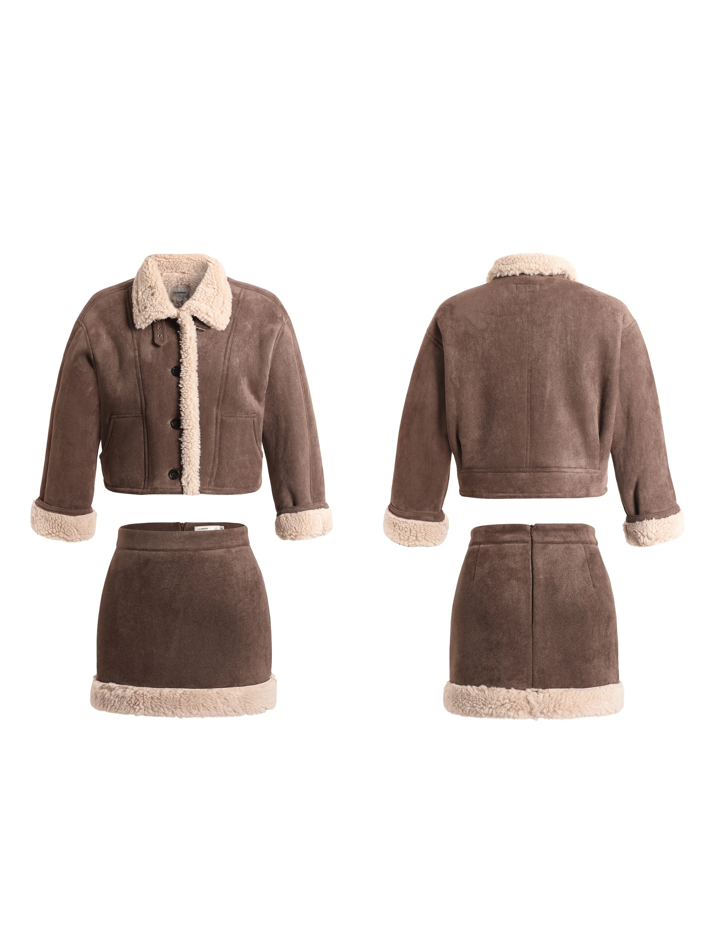 오토바이 스타일 모피 스티치 짧은 코트 및 미니 스커트