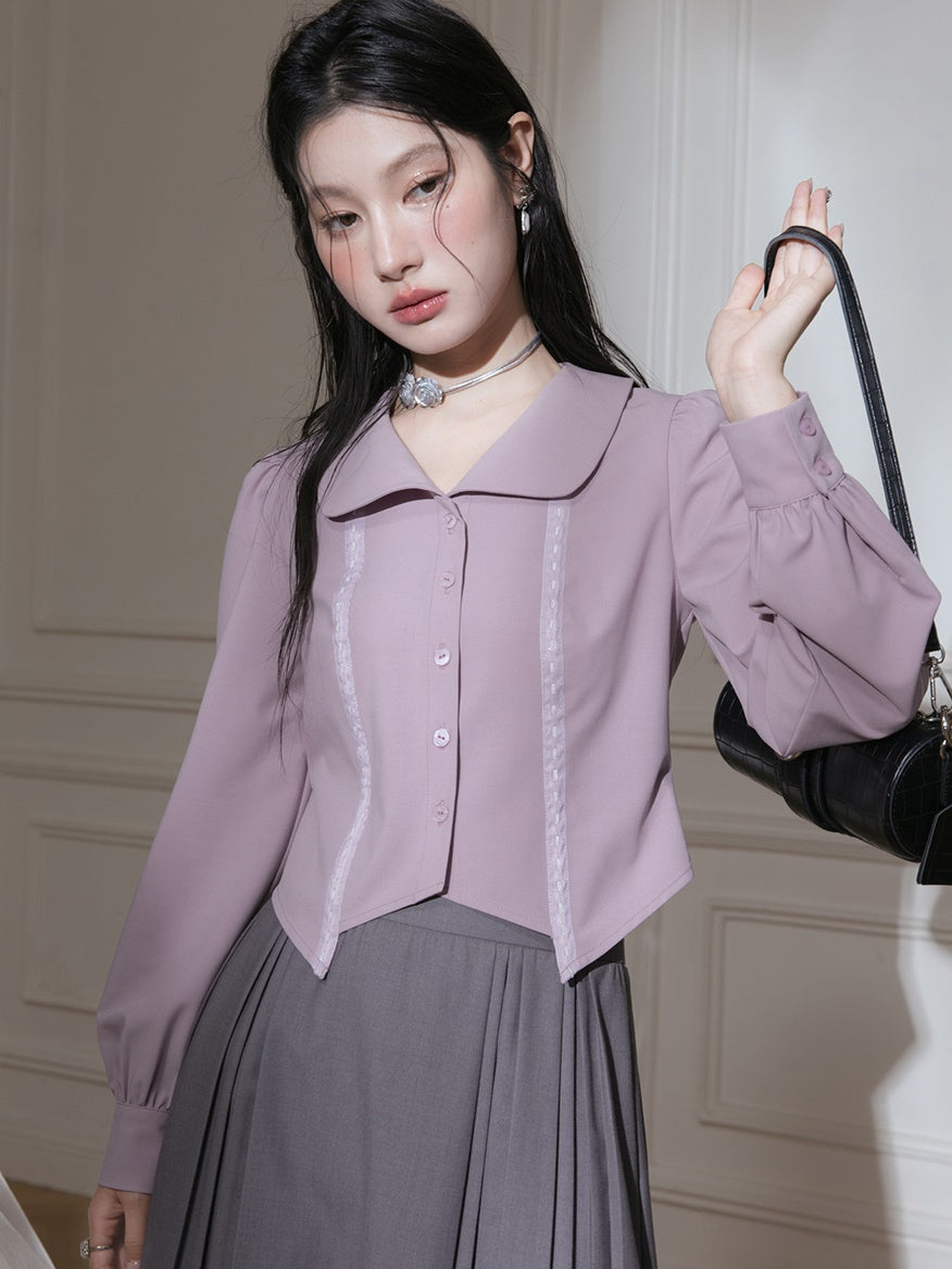Doll Collar Waist Shape Cropped Shirt