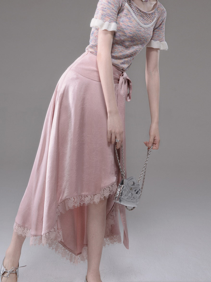 Embossed Satin Irregular Hem Skirt