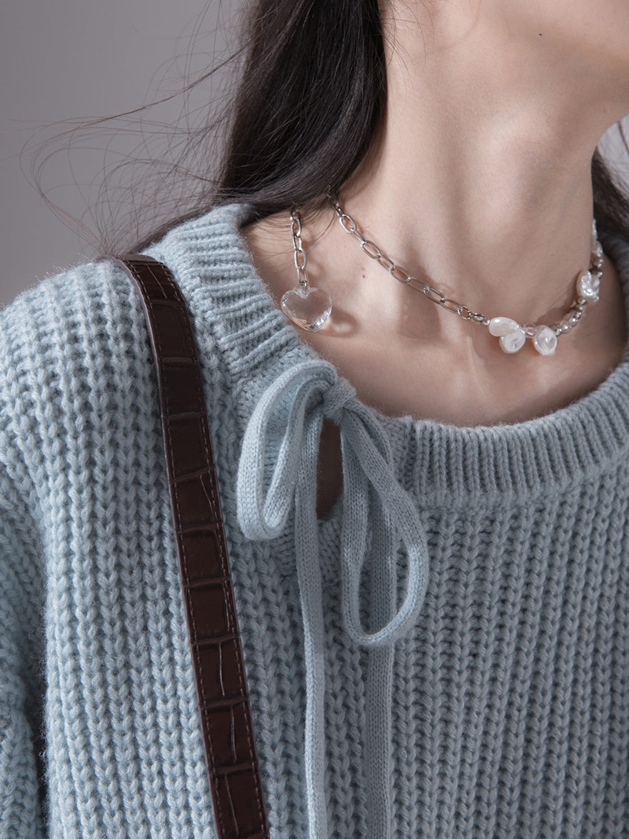 Drop Shoulder Loose Sweater & Suspender One-piece Set-up
