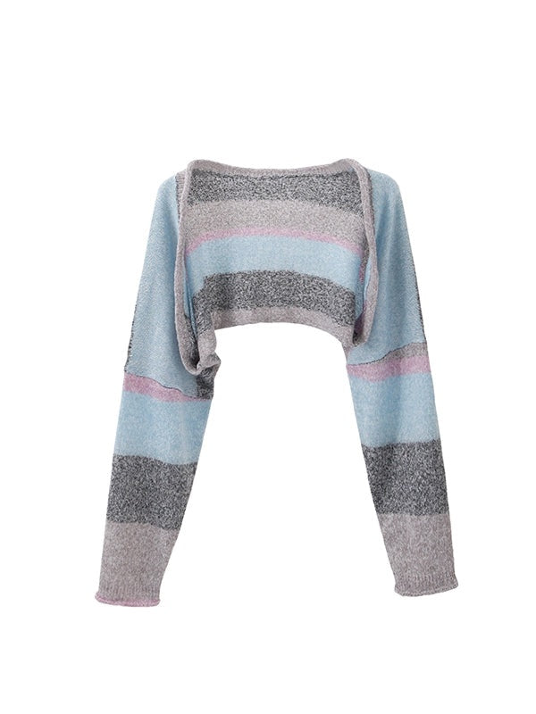 테두리 컬링 니트 짧은 숄 가디건 & 슬리브 벨스 원피스