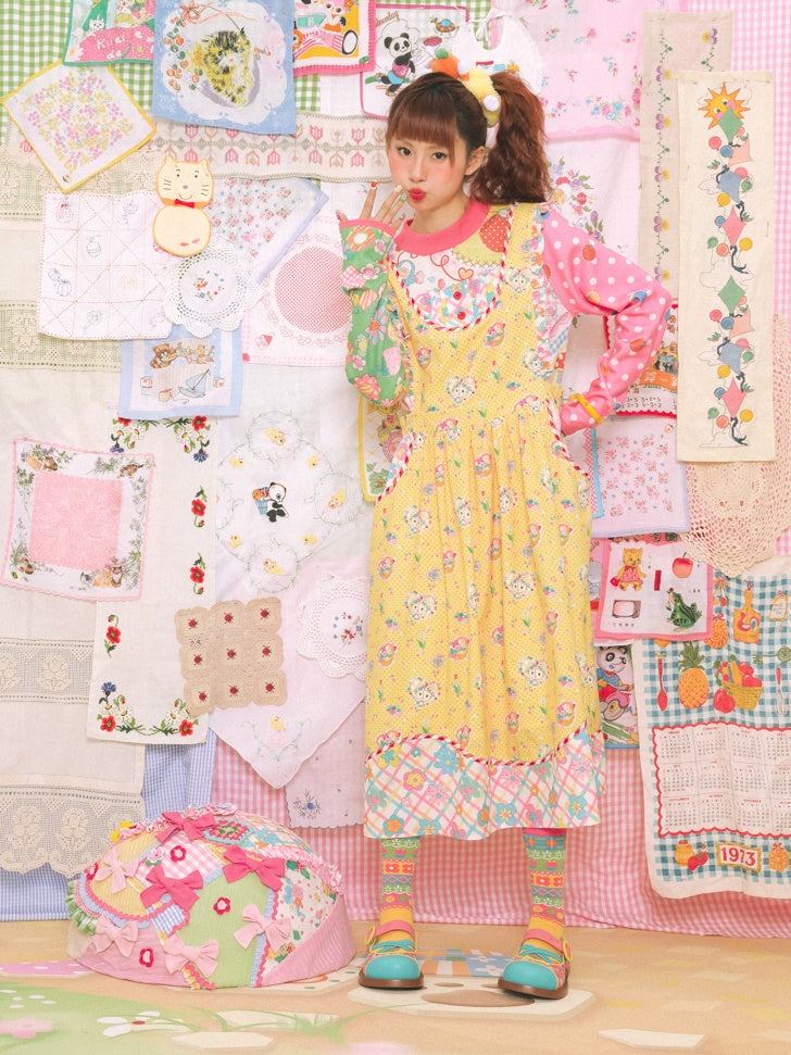 Cat Print Lace Apron Skirt