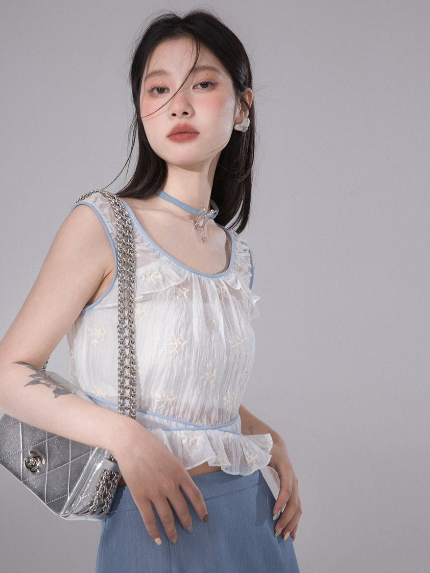 Embroidered Sleeveless Tulle Top & Tube Top