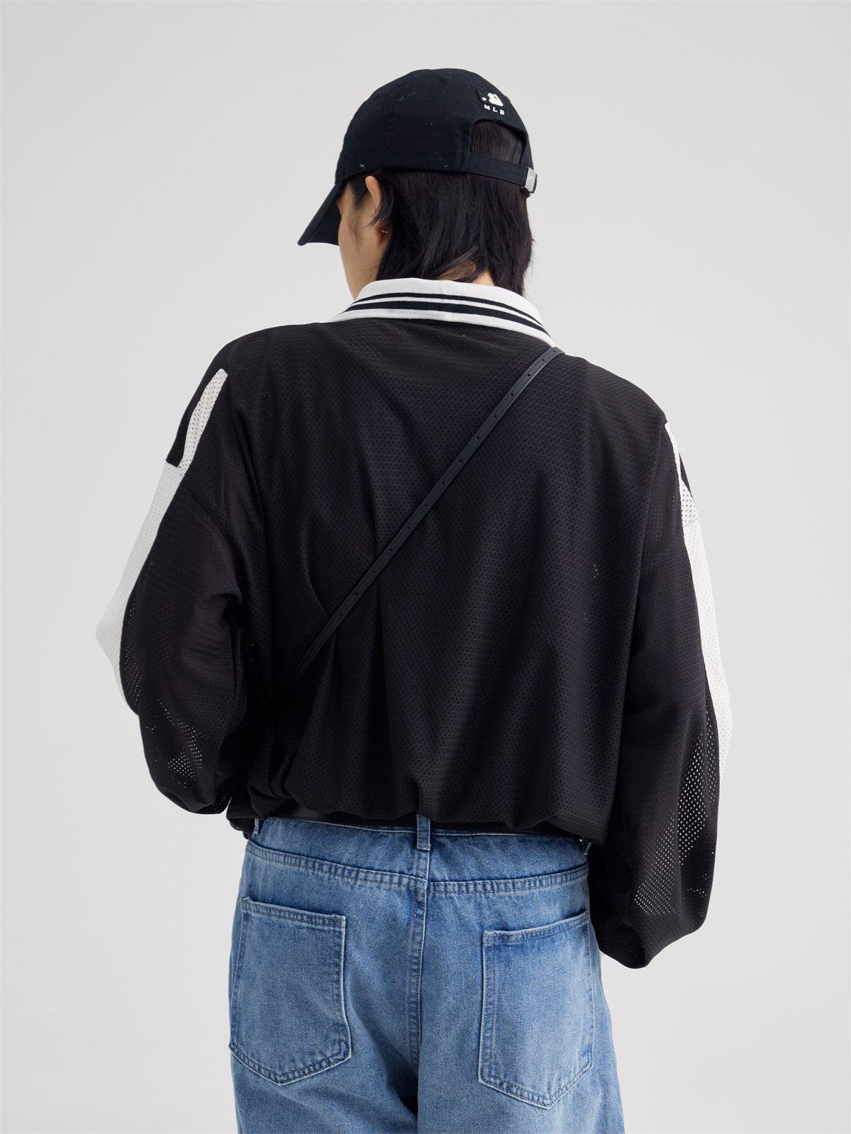 Polo Collar Mesh Print Long-sleeved T-shirt