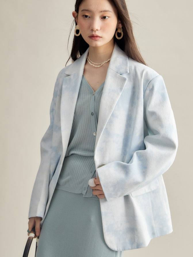Faded Marble Design Loose Denim Jacket