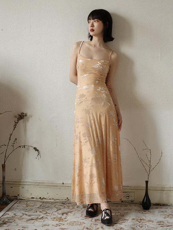 Flocking Jacquard Sling Dress