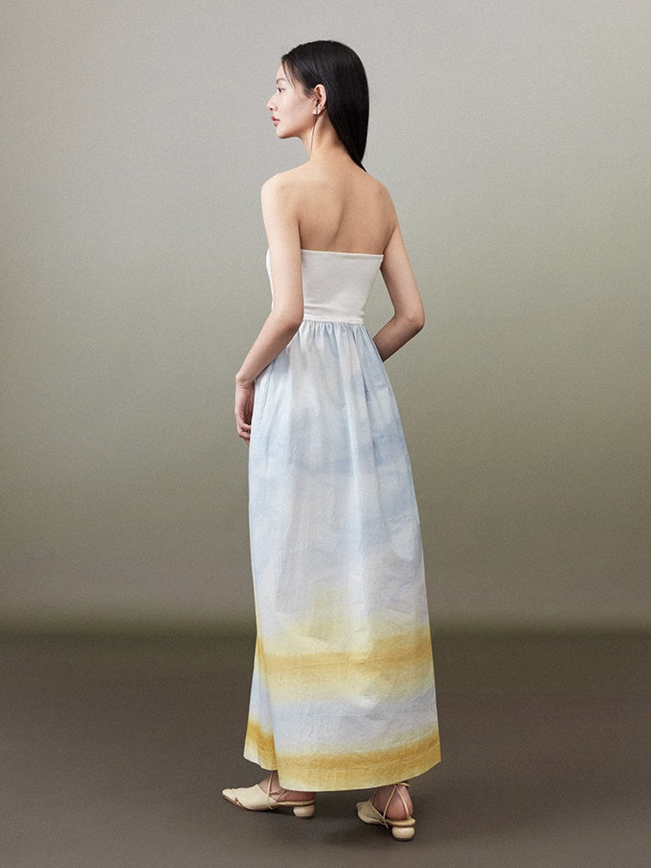 Detachable Shoulder Strap Printed Bare Top One-piece