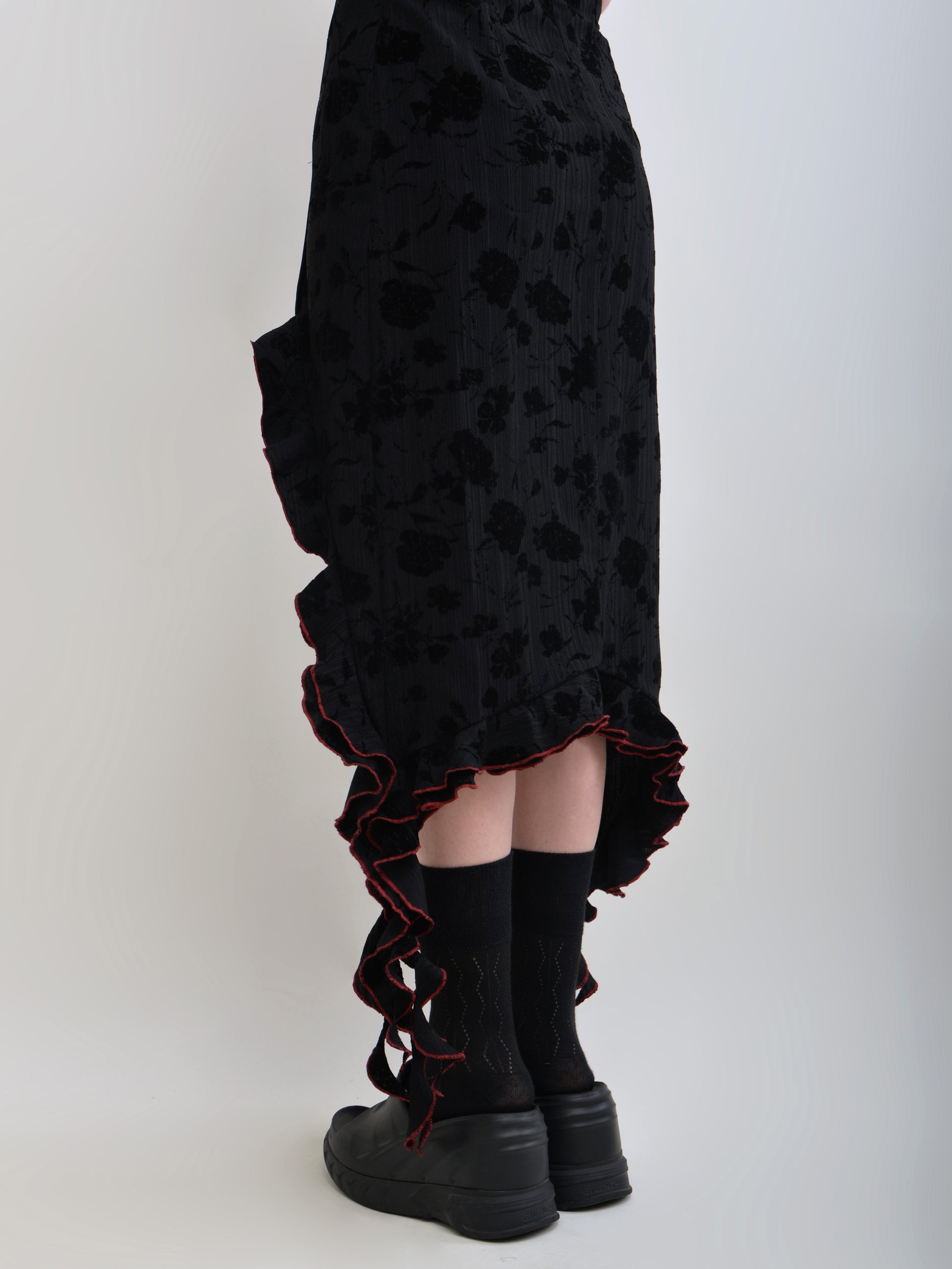 New Chinese Style Color Trim Irregular Frill Dress