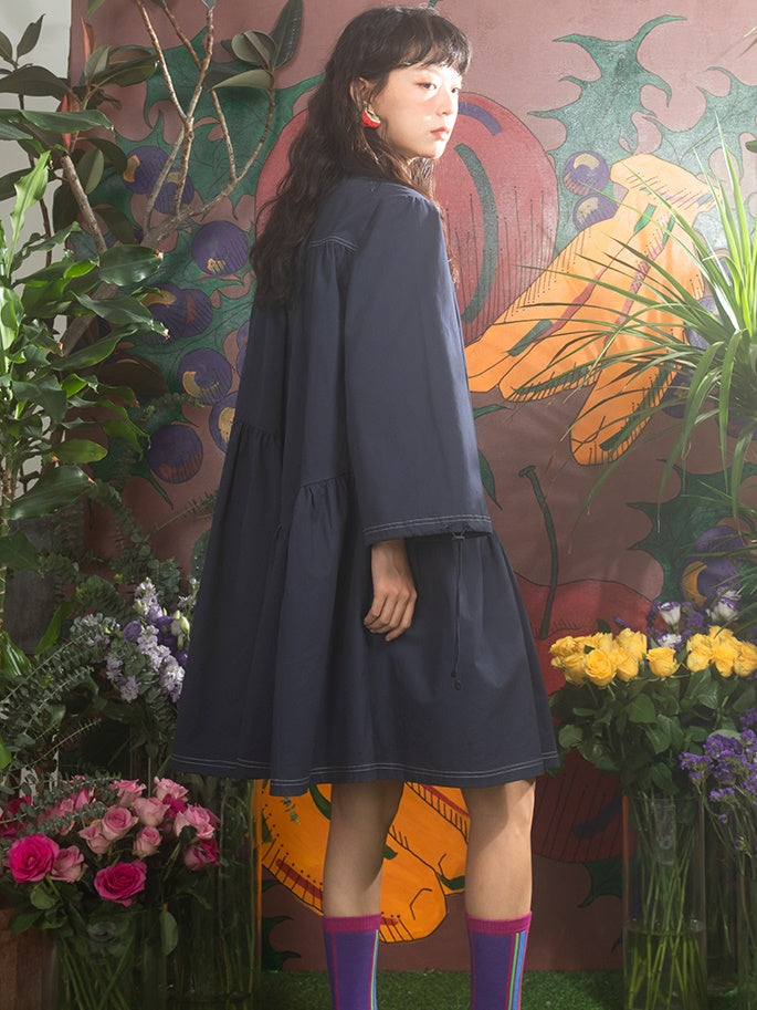 Apple Embroidery Irregular Long-sleeved Loose One-piece