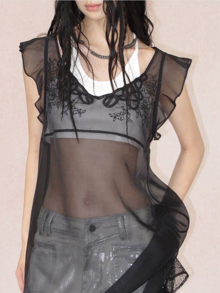 Lace Sequin Embroidery Tulle See-through Dress