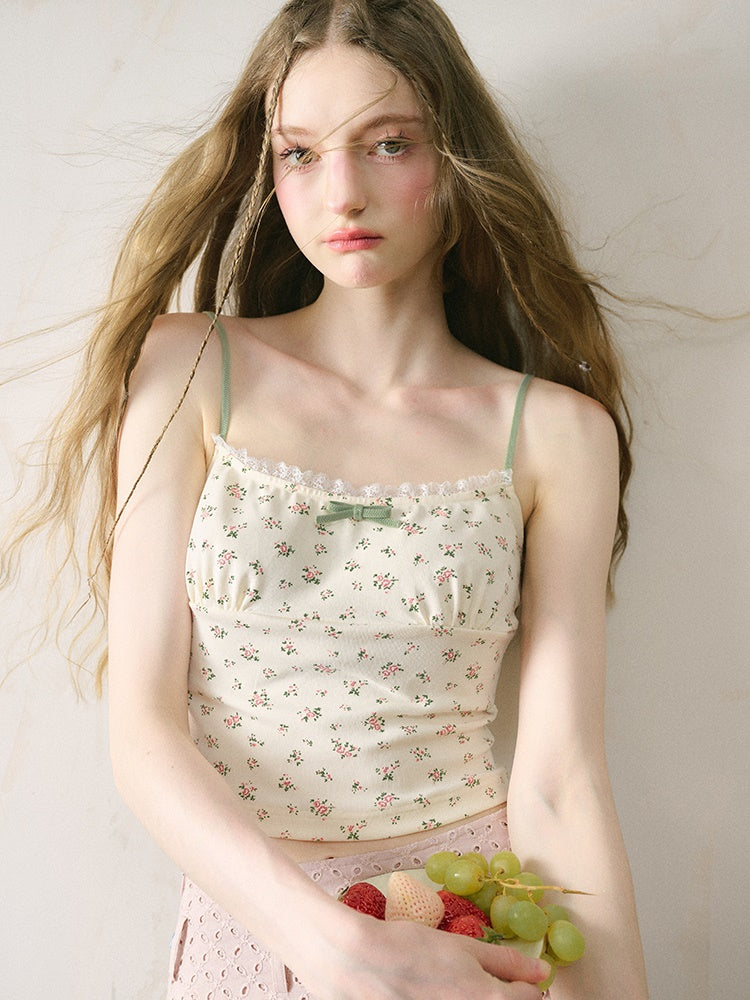 French Floral Girly Camisole & Cropped Cardigan & Skirt