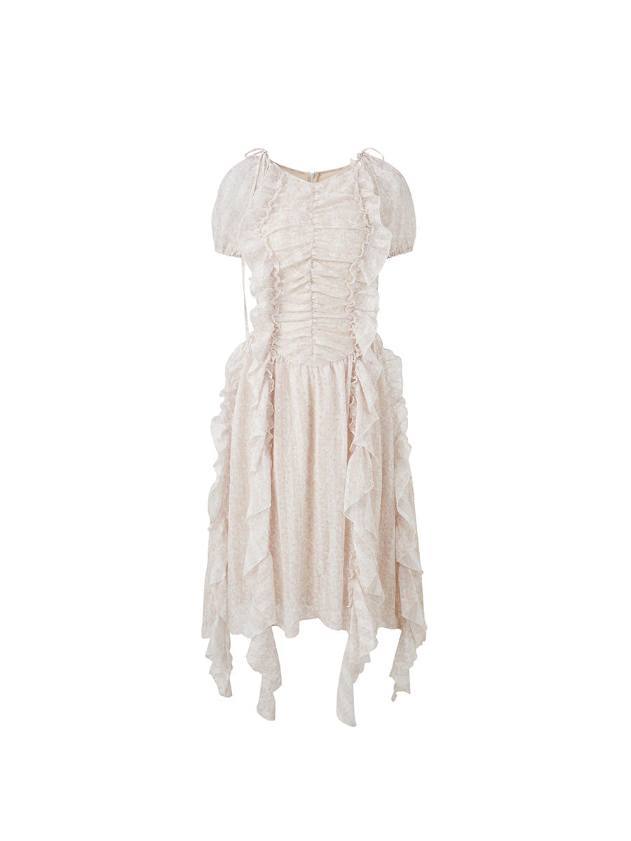 Fee unregelmäßiger Rüschpuffhülsen 2way -Kleid
