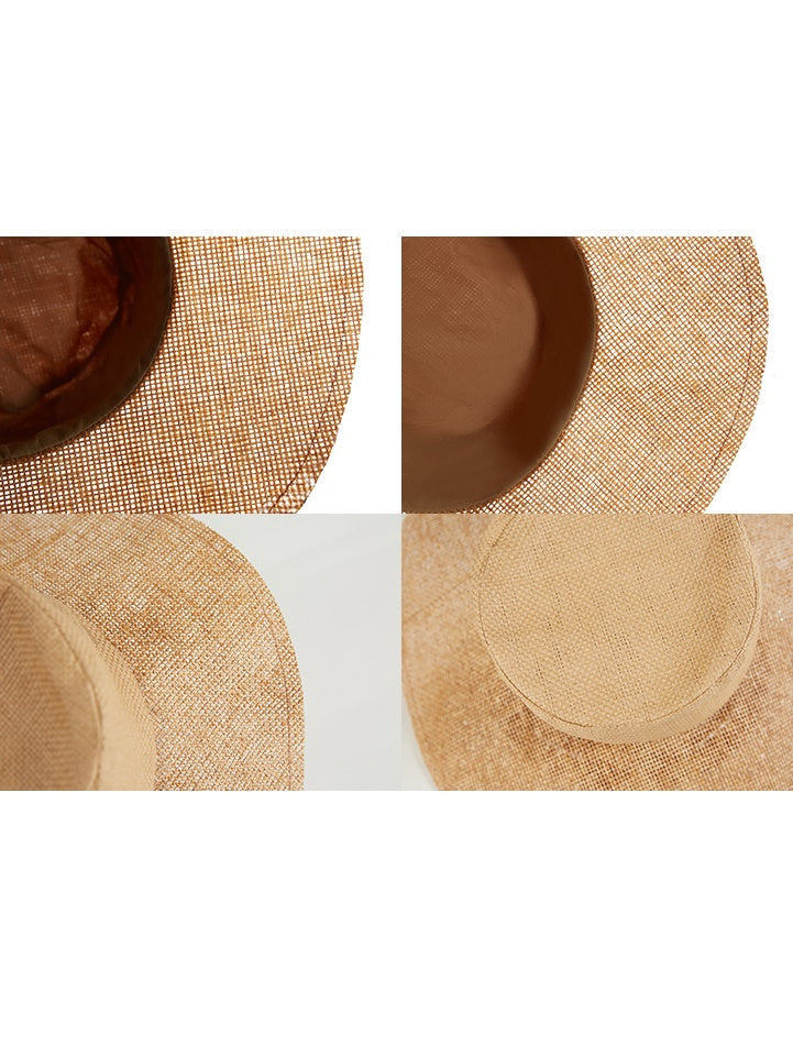 Large Brim Metal Label Woven Hat
