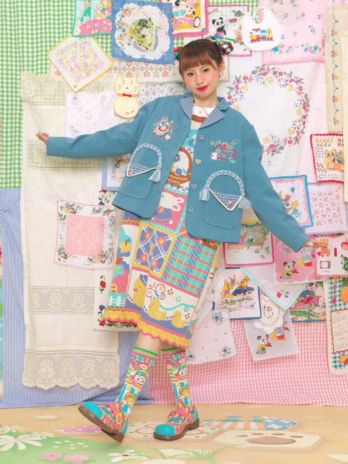 스트라이프 스티치 레트로 자수 재킷