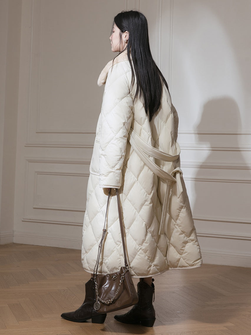 Fur Collar Diamond Stitch Down Coat