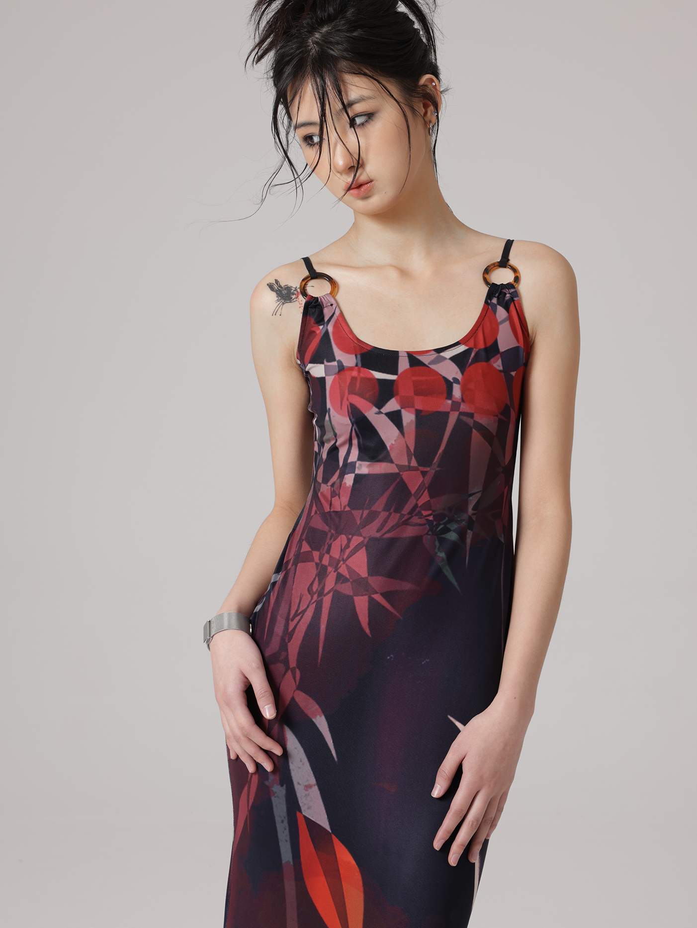 CHINESE STYLE PRINT MERMAID ADJUSTMENT SUSPENDER Dress