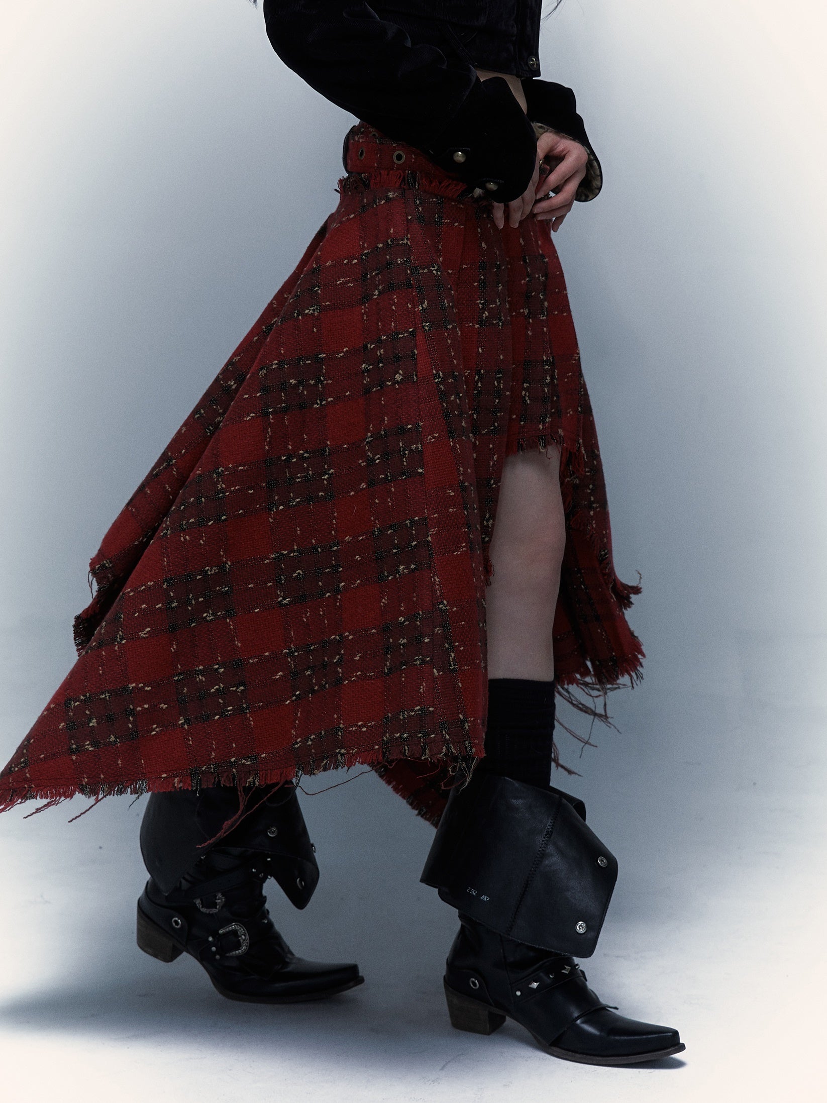 Punk Plaid Stitching Irregular Skirt