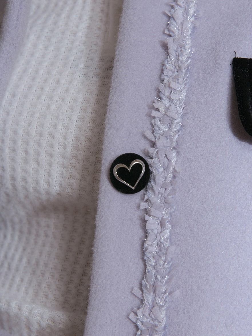 Contrast Color No-Collar Long Jacket & A-Line Skirt