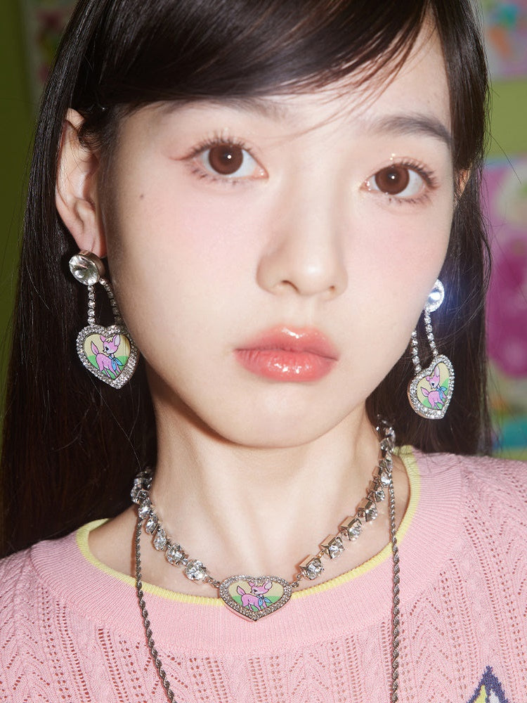 만화 사슴 귀여운 stdded 라인톤 귀걸이 및 피어스 & 목걸이