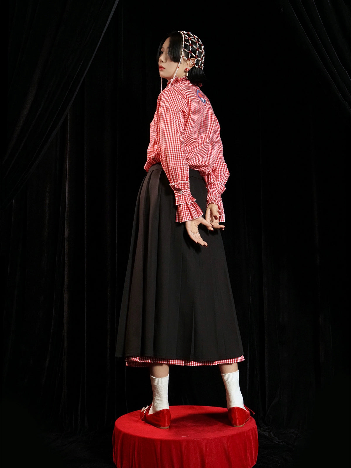 Double-layered Plaid Pleated Skirt