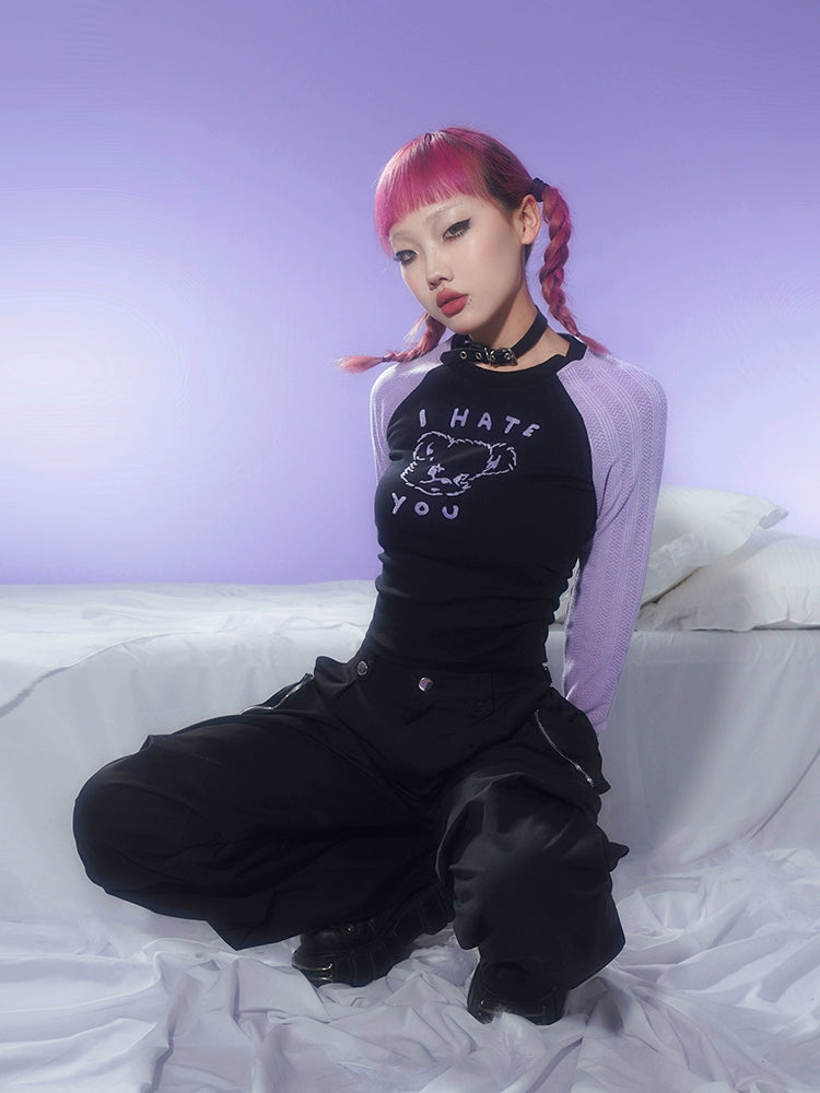 무리의 곰 슬림 라글란 슬리브 티셔츠