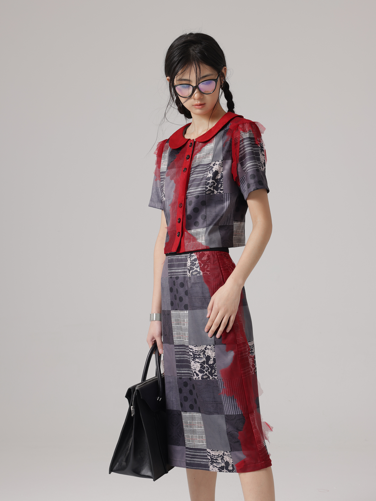 Patchwork Printing Shirt & Skirt