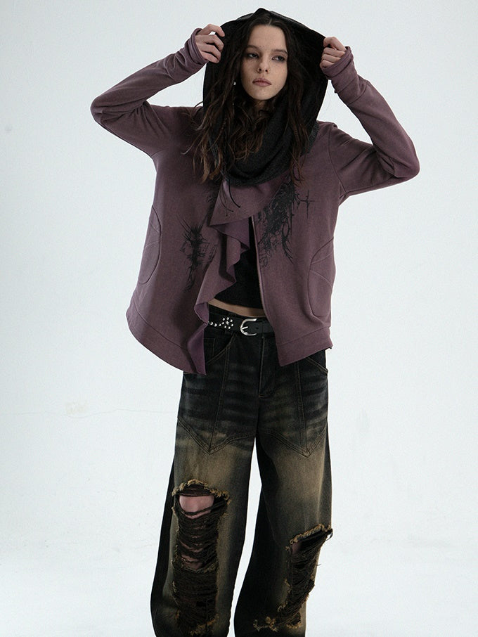 Ruffled Irregular Cut Sweat Jacket