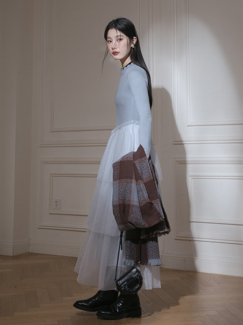 패치 워크 디자인 깎아 지른 케이크 드레스