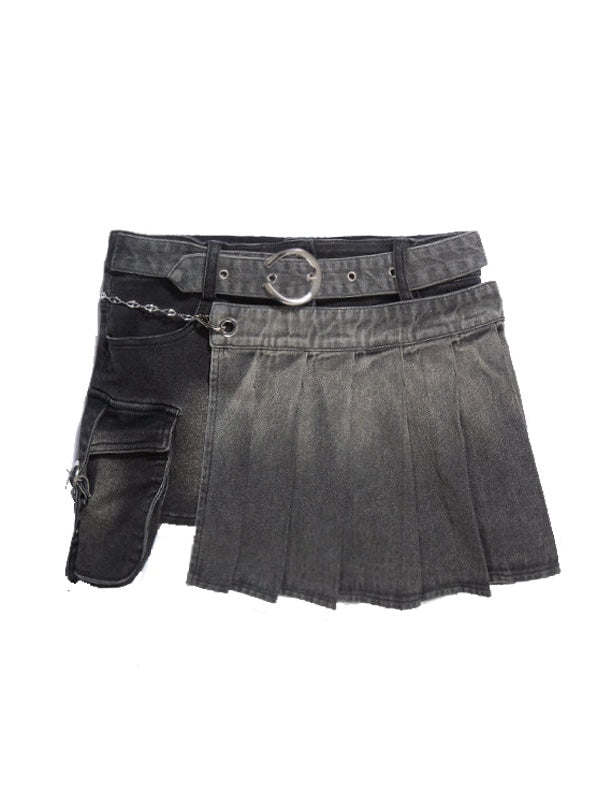 펑크 데님 주름 치마