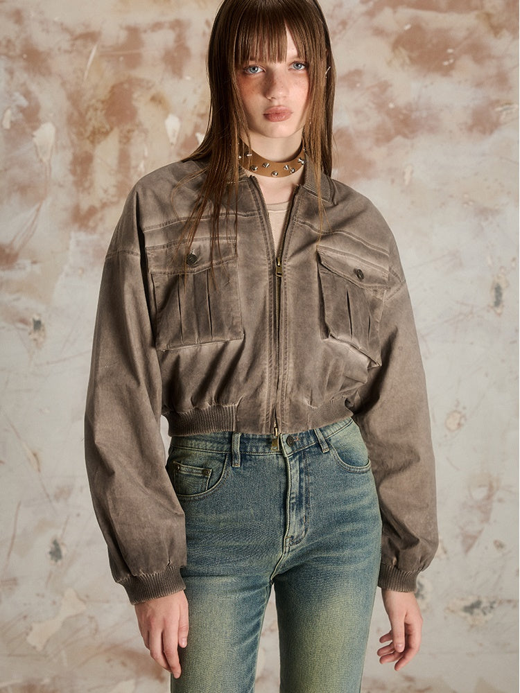 숏 캐주얼 워싱 프린트 재킷