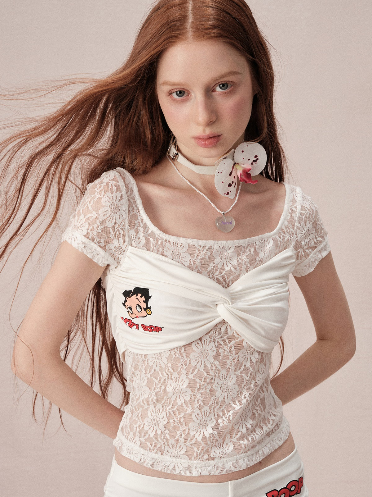Lace Fake Two-piece Short-sleeved Top & Short Spats