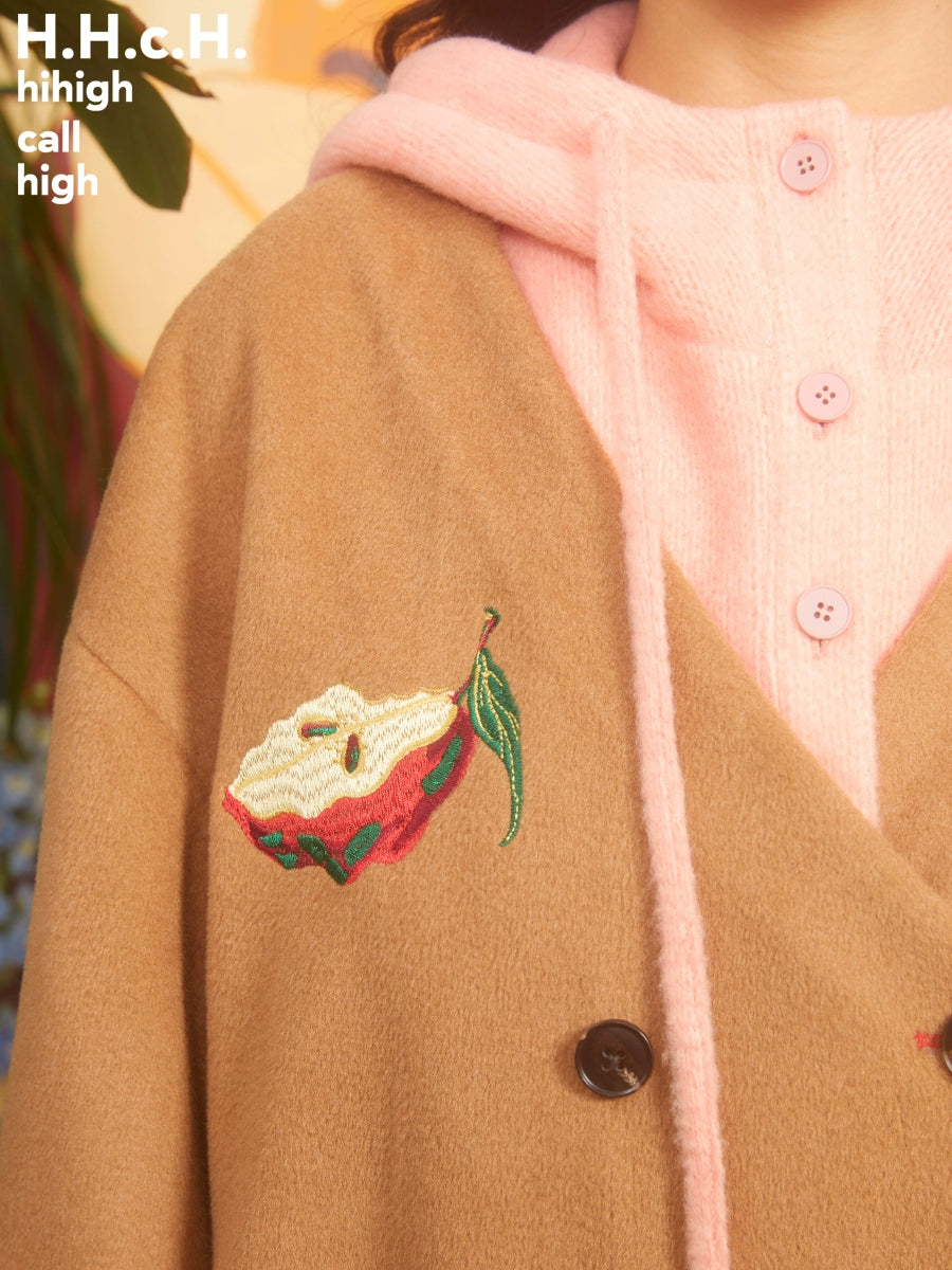 Apple Embroidered Fake Two-piece Patchwork Hooded & A-line Skirt