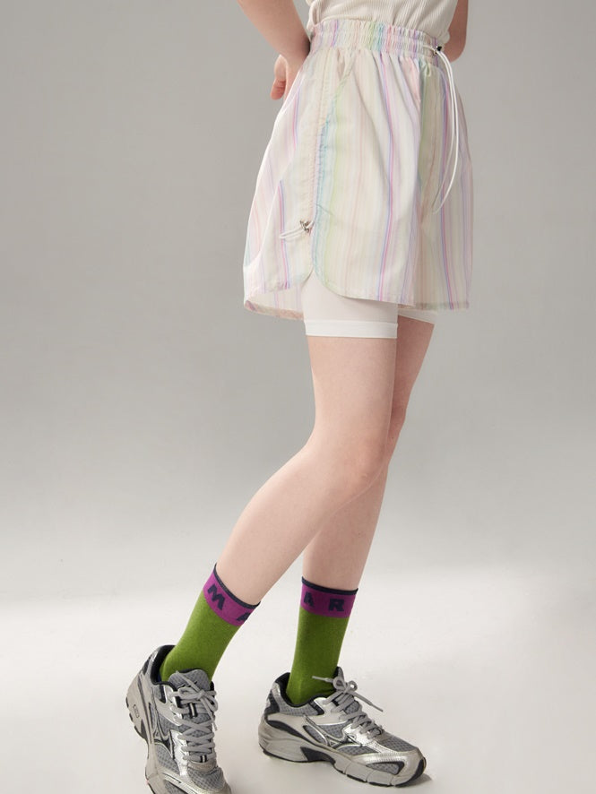 Rainbow Striped Windbreaker & Short Pants