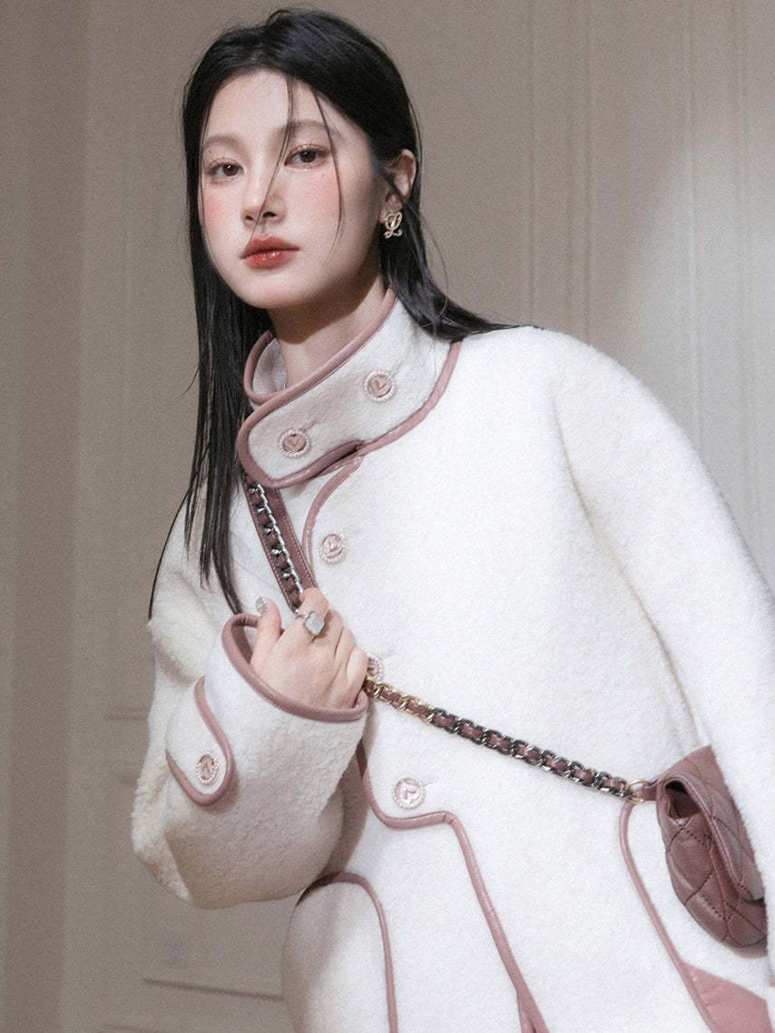 Piping Design Stand-Collar Long Coat