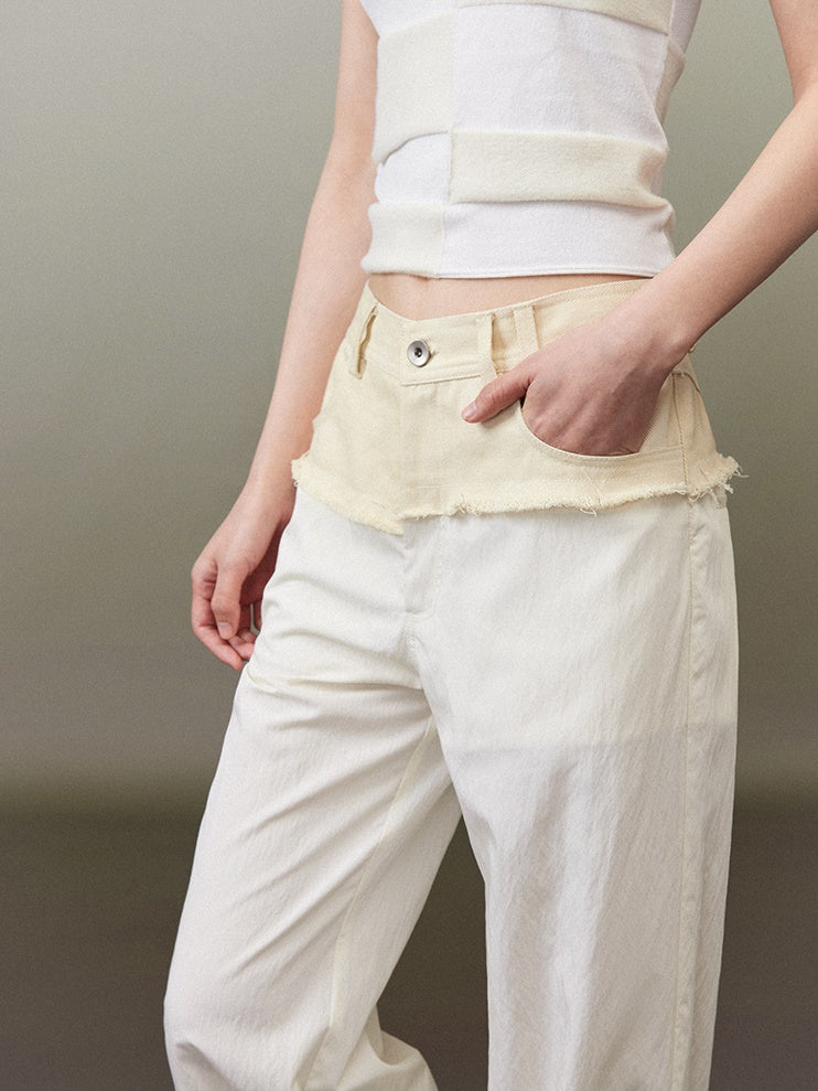 Raw Edge Straight Casual Wide Leg Pants