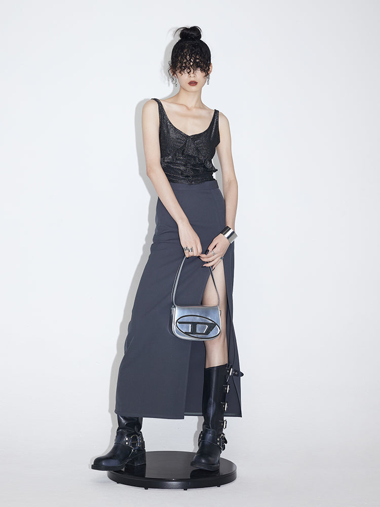 Pini jupe droite de taille haute mi-longueur