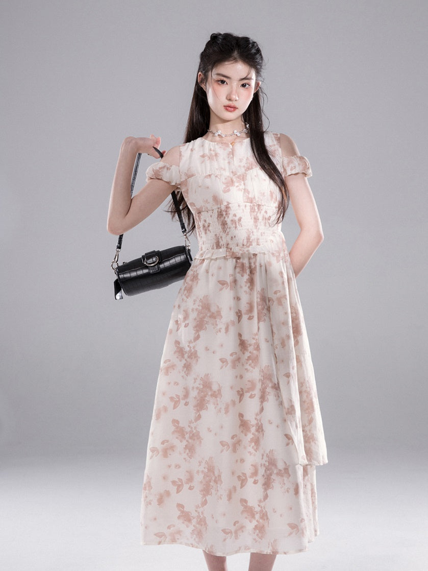 Rose Layered Print Waist Shape Dress – ARCANA ARCHIVE