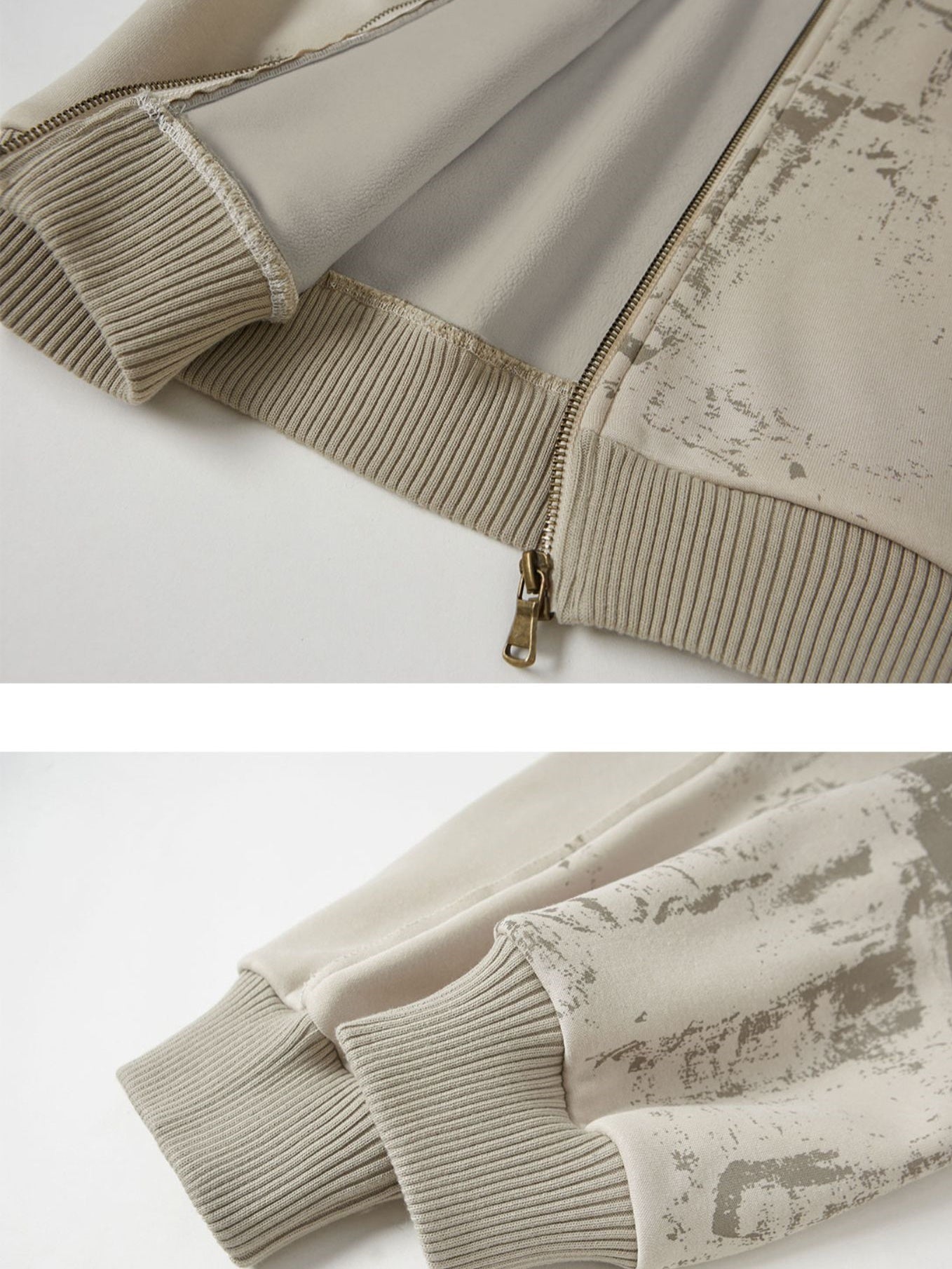 Loose Mottled Graffiti Fur Stitch Hooded Sweat Jacket