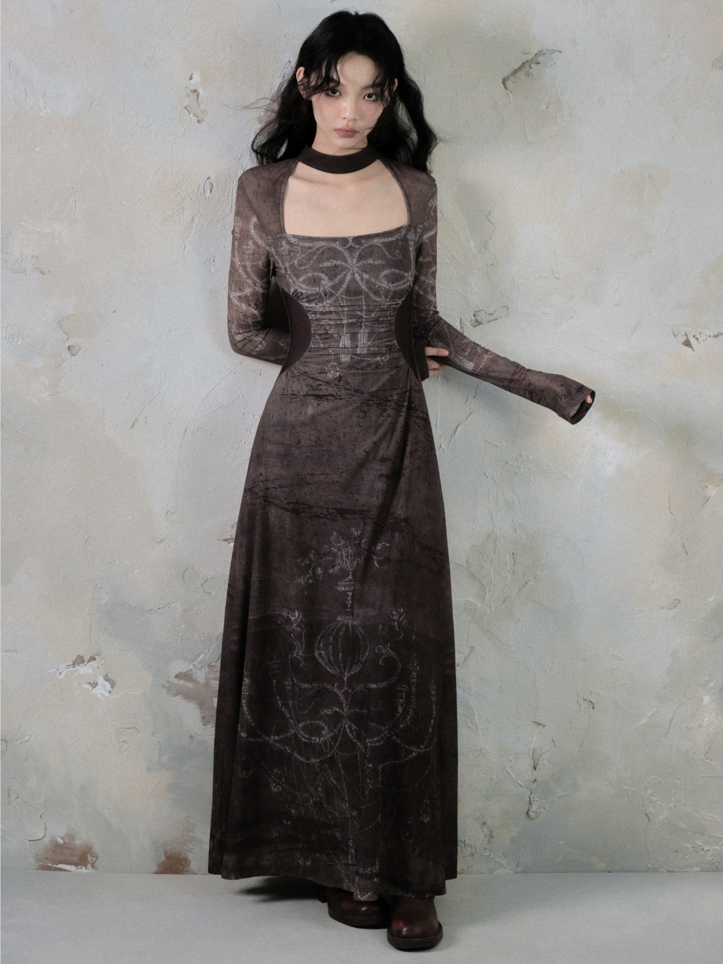 Taille imprimée Slim Long Robe