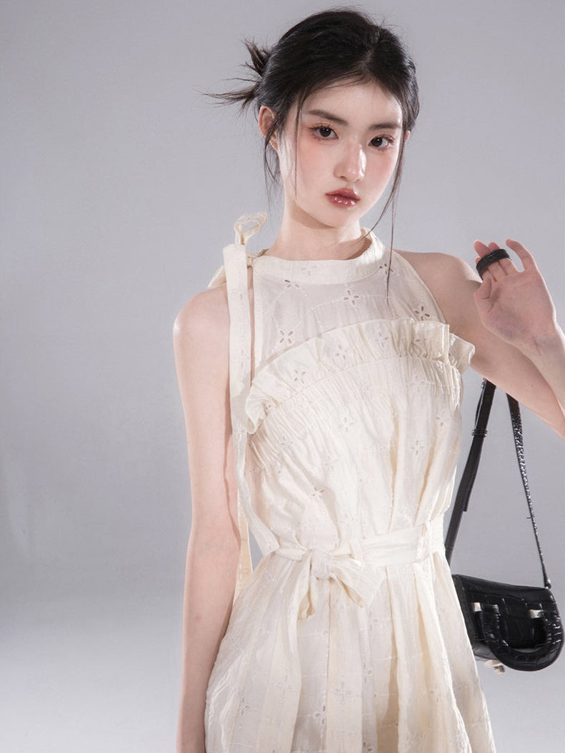Hollow Cutwork Lace Hanging Neck One-piece