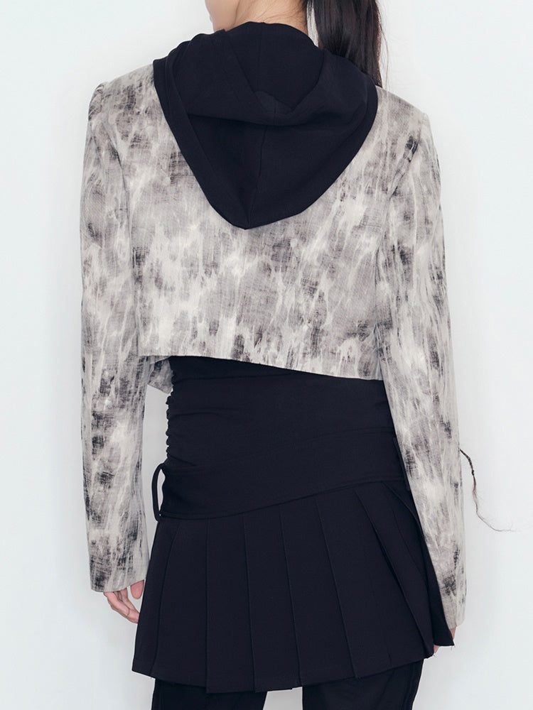 Mottled No Collar Jacket & A-Line Mini Skirt