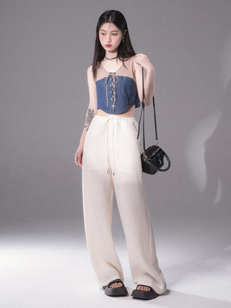 Vertical Texture Wide Leg Summer Pants
